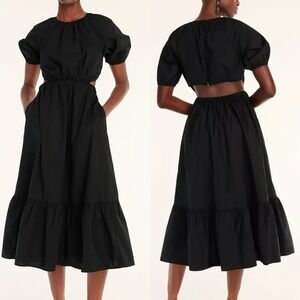 J.‎ Crew Side-cutout Cotton Poplin Black Puff Sleeve BG397 Midi Dress Size 4